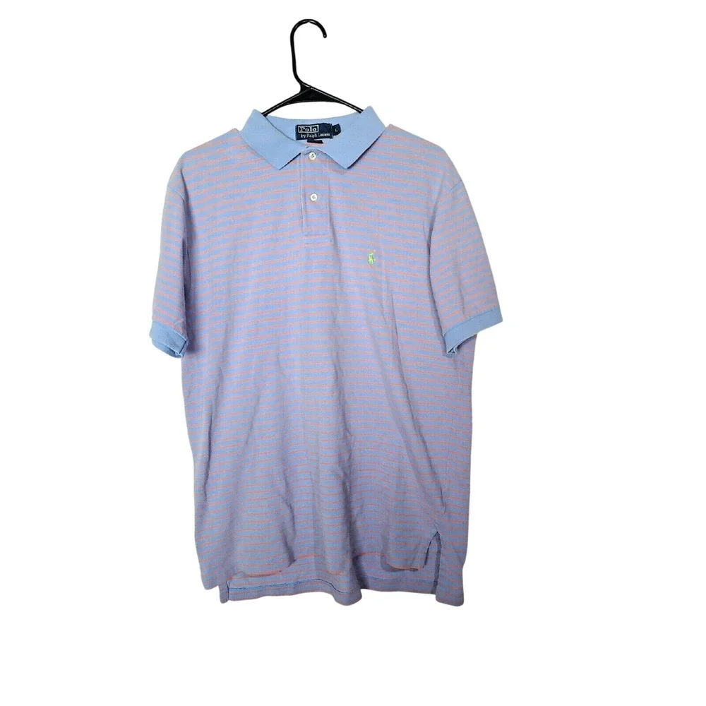 Polo Ralph Lauren Mens Large Blue Orange Striped Short Sleeve Cotton‎ Polo Shirt